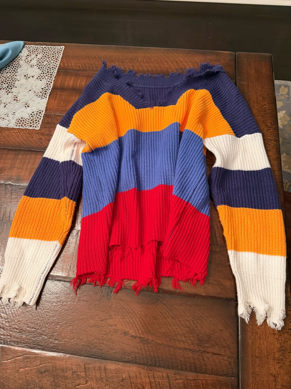 Colorblock Fringe Knit Sweater